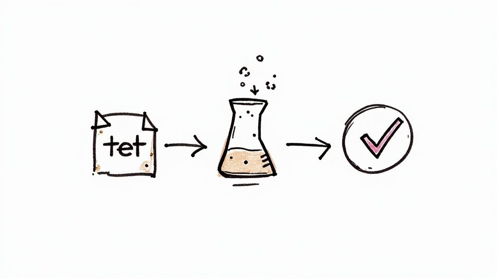 A schematic of a code pipeline flowing from a repository through build, test, and deploy stages, illustrating the CI/CD process.
