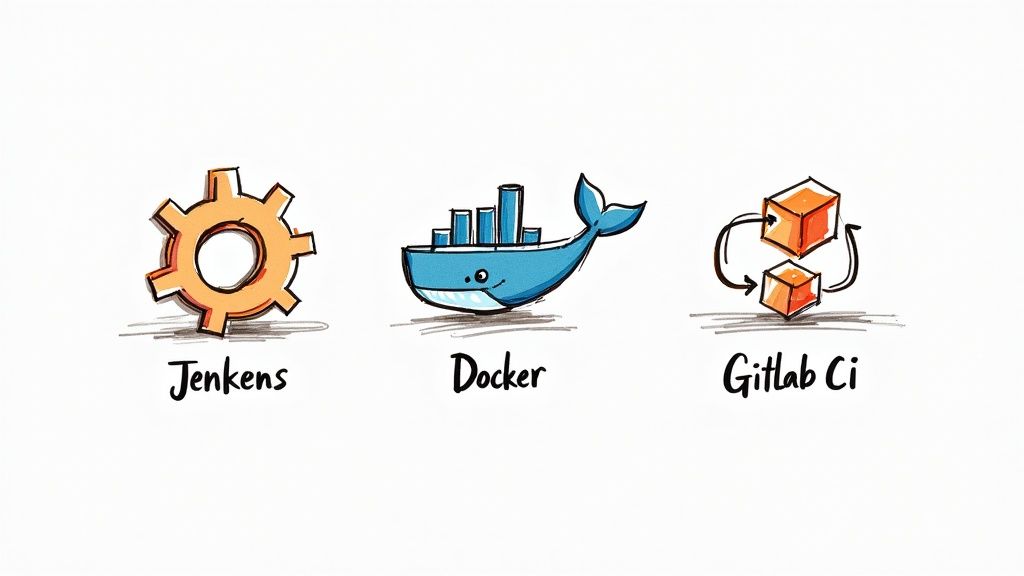 A visual showing a seamless pipeline from a code repository to happy end-users, symbolizing the deployment process.