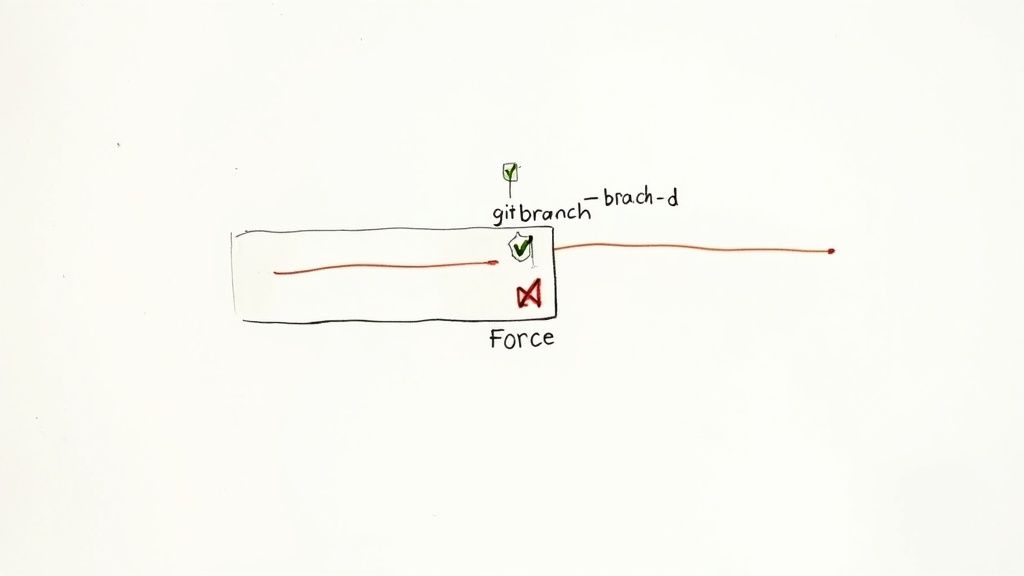 A developer's hands typing on a laptop, illustrating the act of running Git commands.