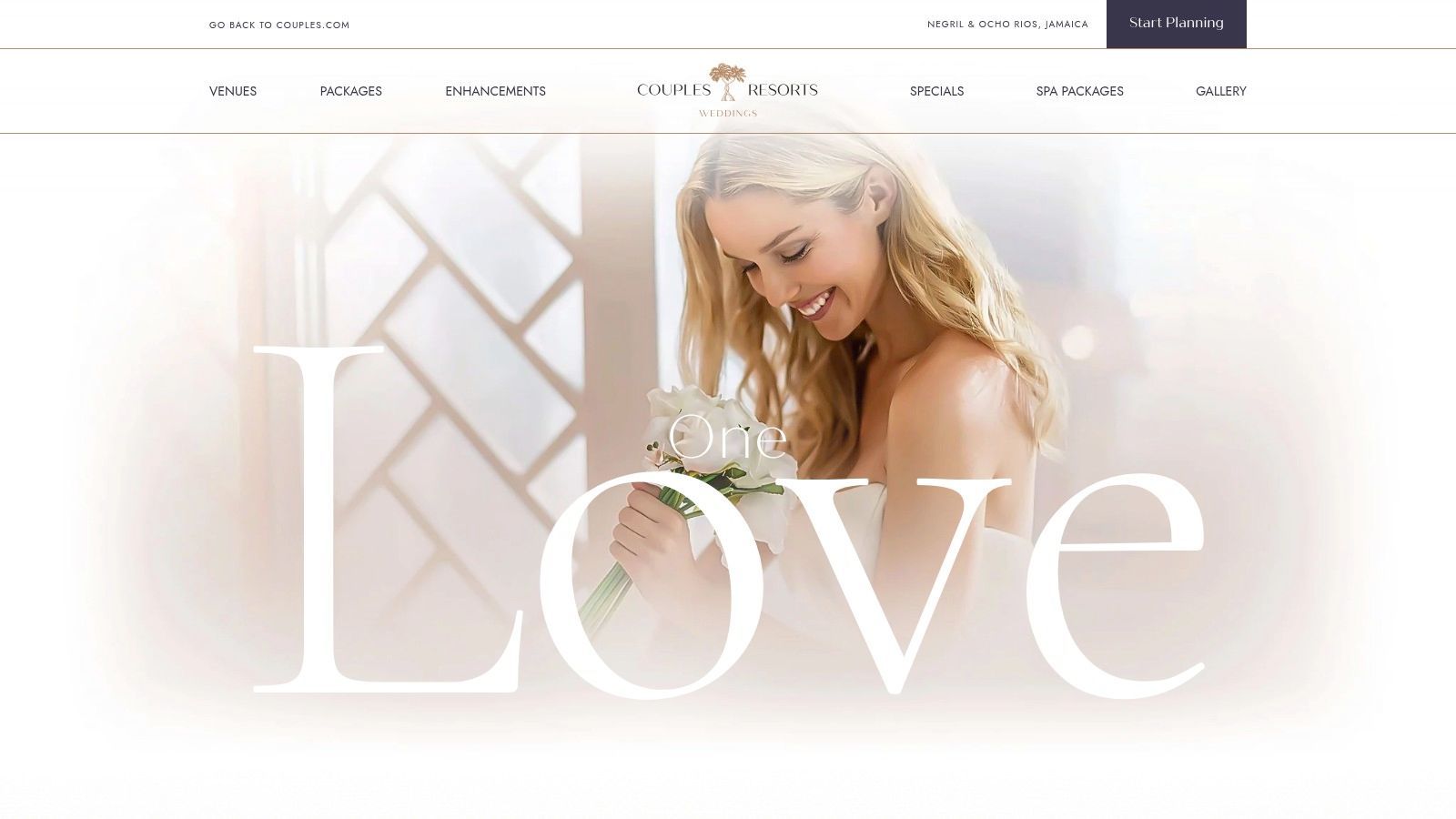 A bride and groom in a romantic wedding setting at Couples Resorts, Jamaica.