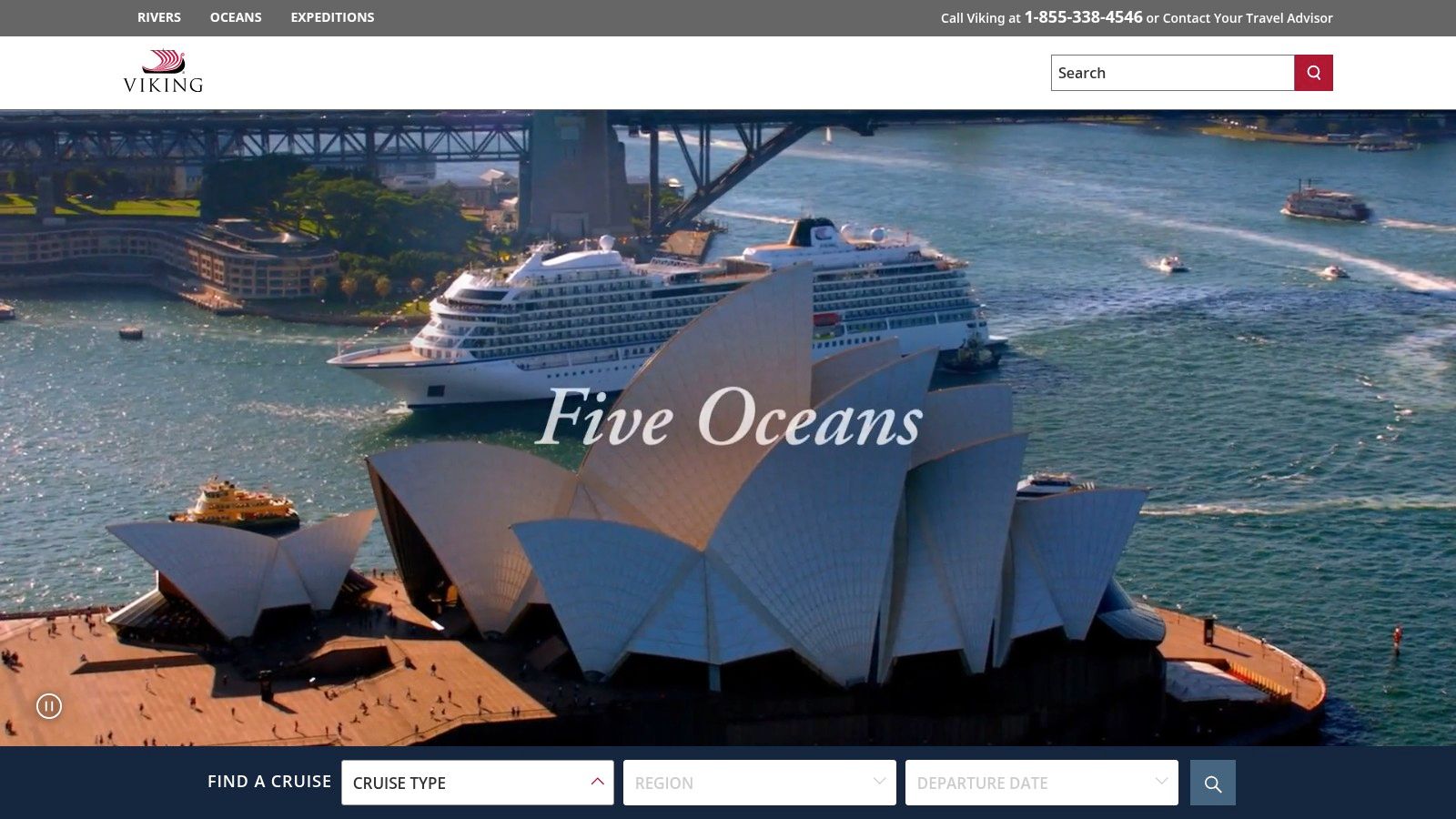 A serene Viking ocean ship sailing through a majestic Norwegian fjord, with mountains in the background.