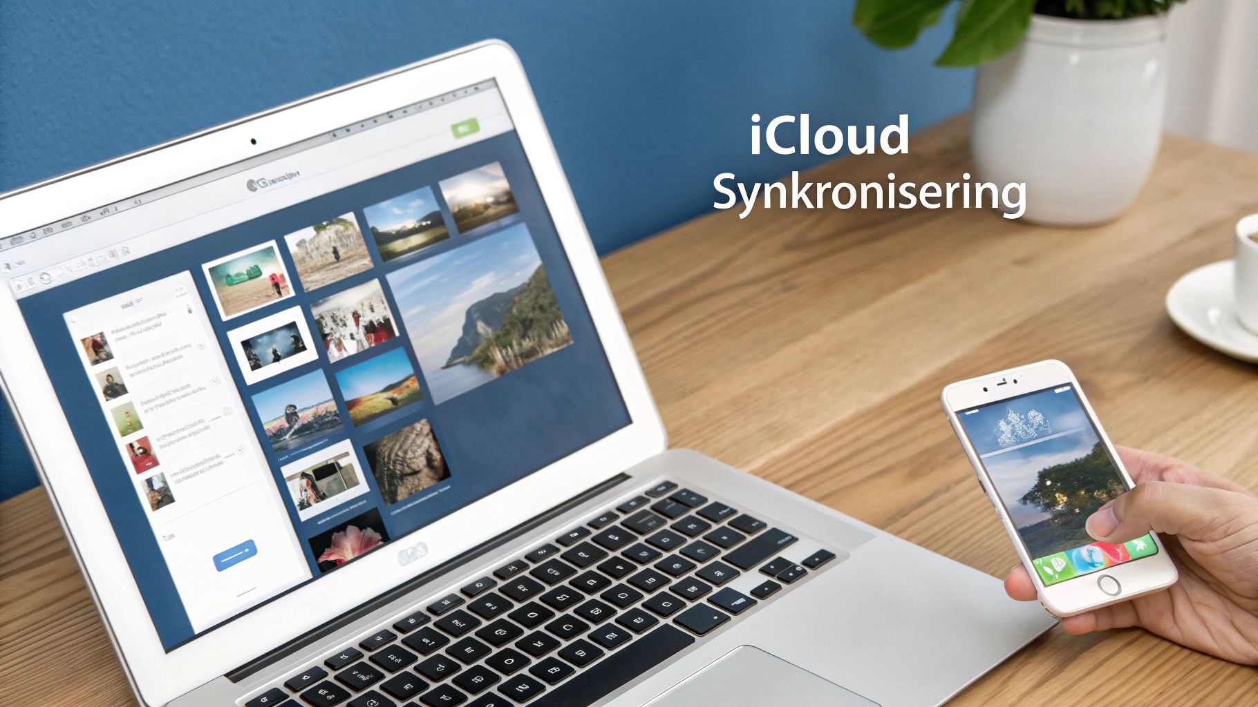 iPhone-bruger der synkroniserer billeder trådløst til en Windows PC via iCloud