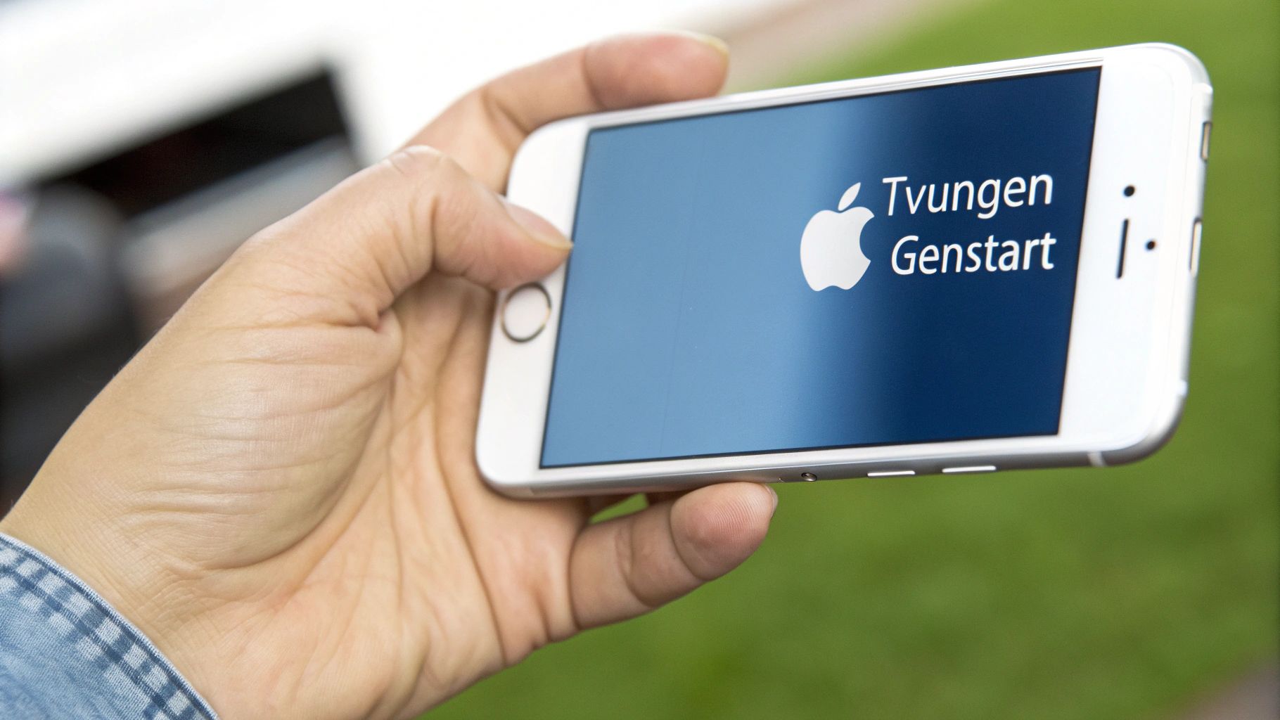 En illustration af en iPhone, der genstarter med Apple-logoet på skærmen.