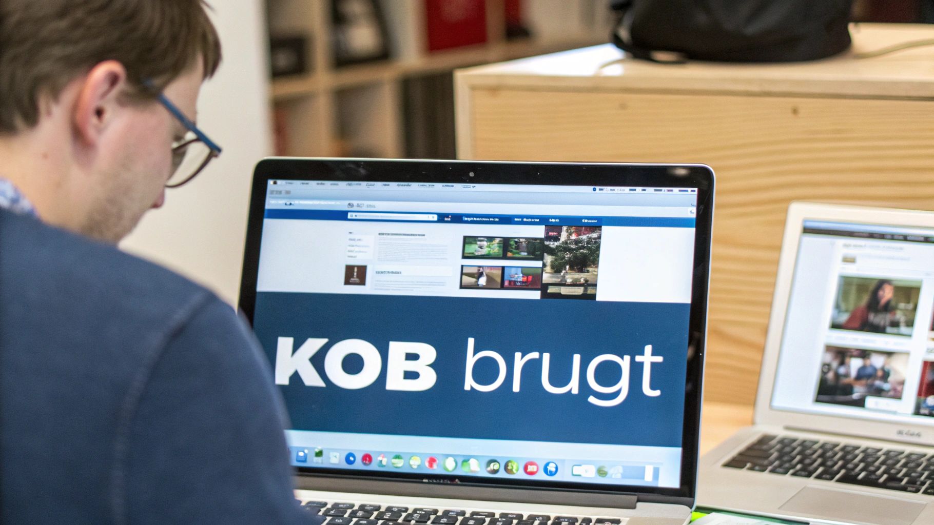 En person der arbejder på en MacBook Pro i et lyst, moderne rum