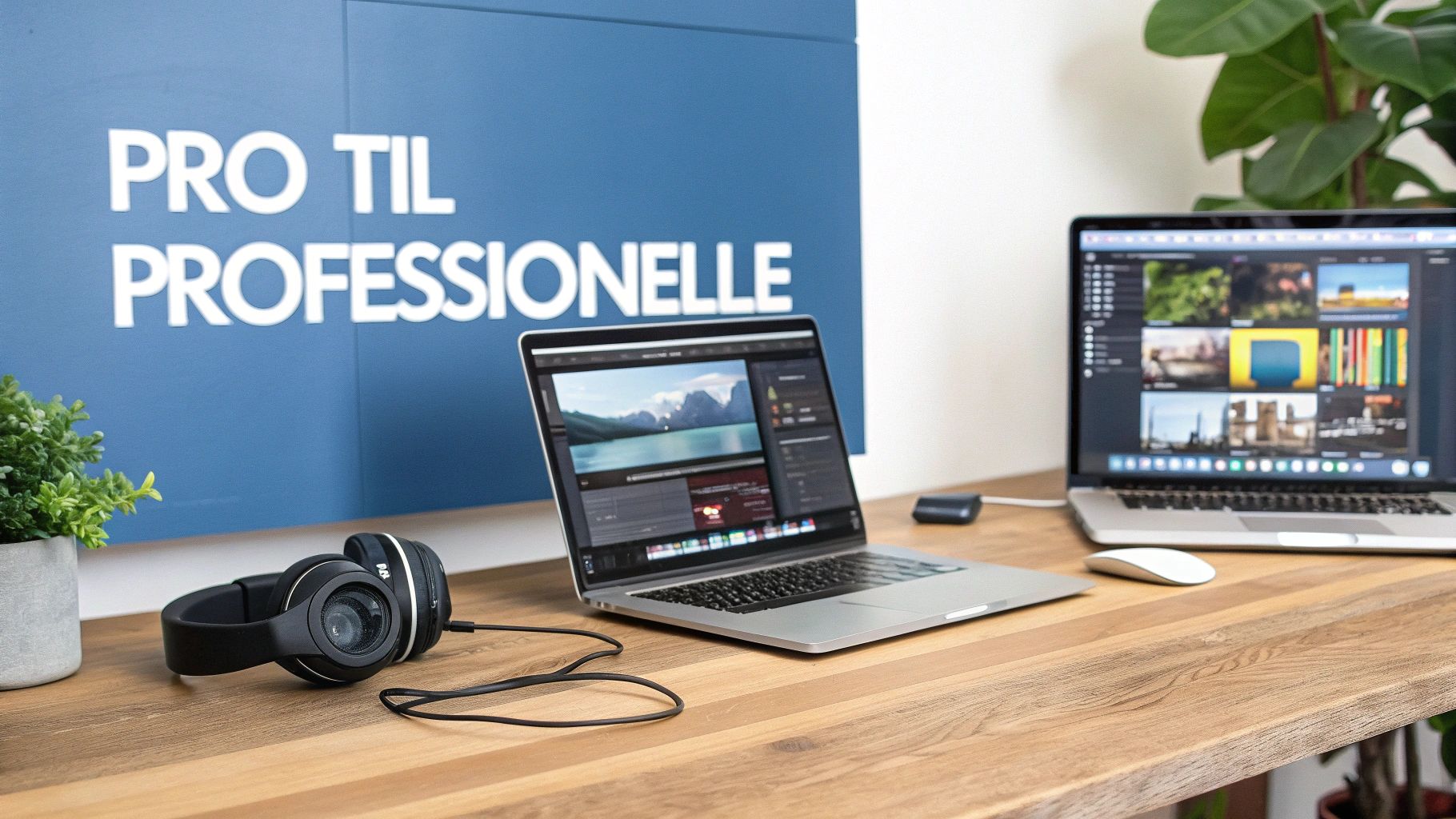 En person der arbejder kreativt på en MacBook Pro i et professionelt studie