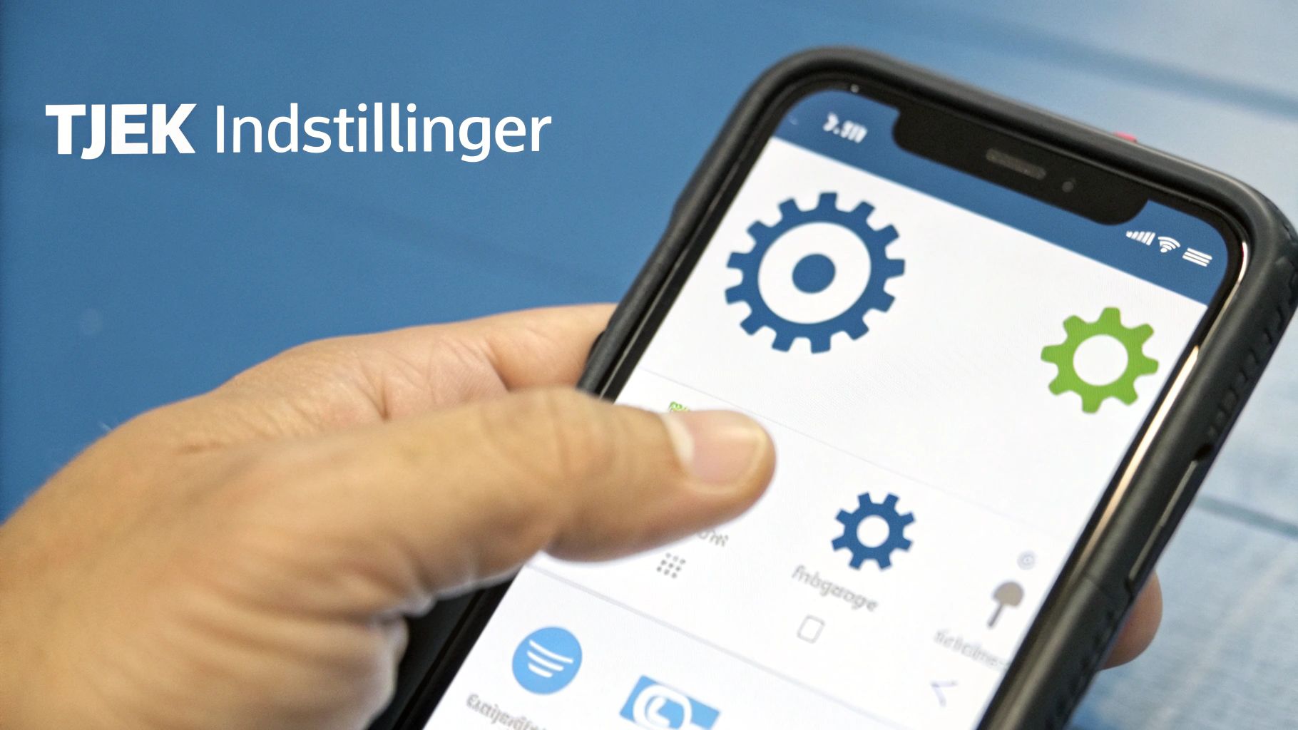 En person justerer indstillingerne på en smartphone i et lyst miljø.