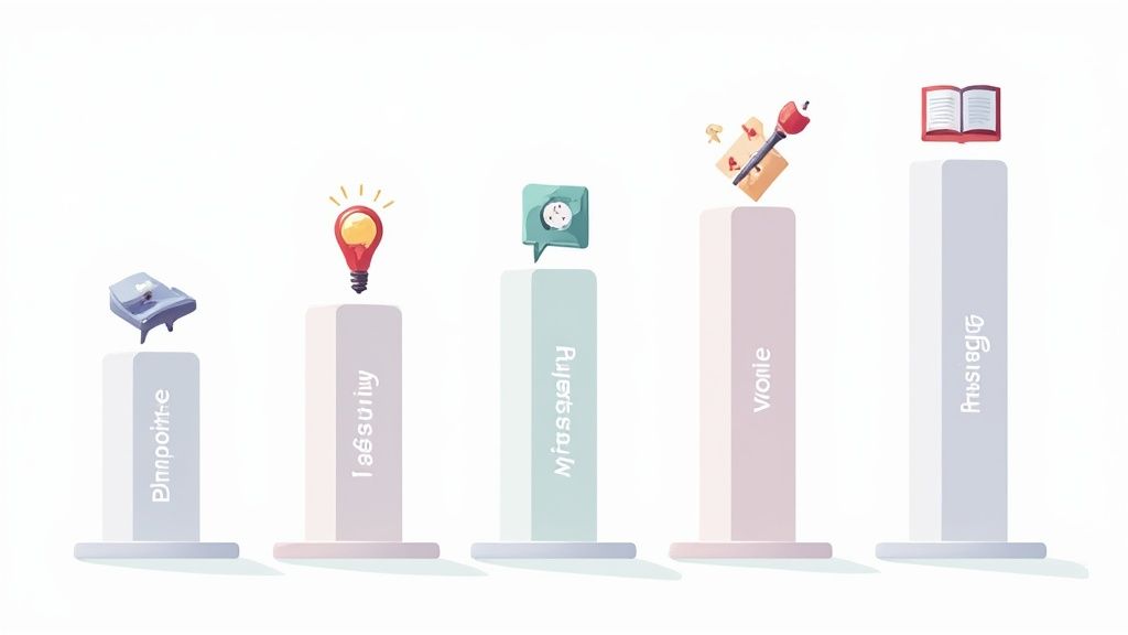 A person using colorful sticky notes to map out the core components of a brand strategy.