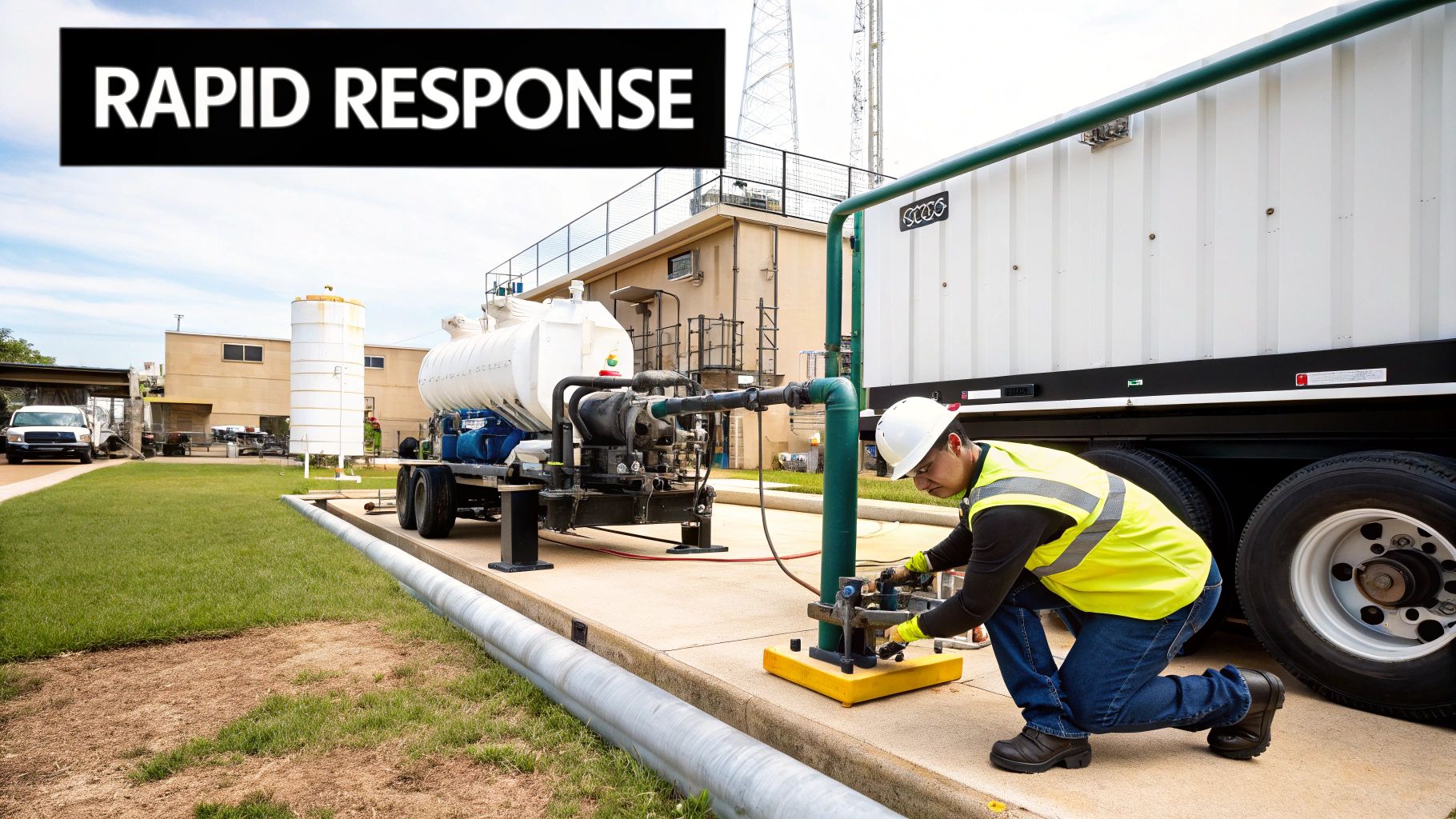 Truck trailer connected to on-site natural gas delivery equipment