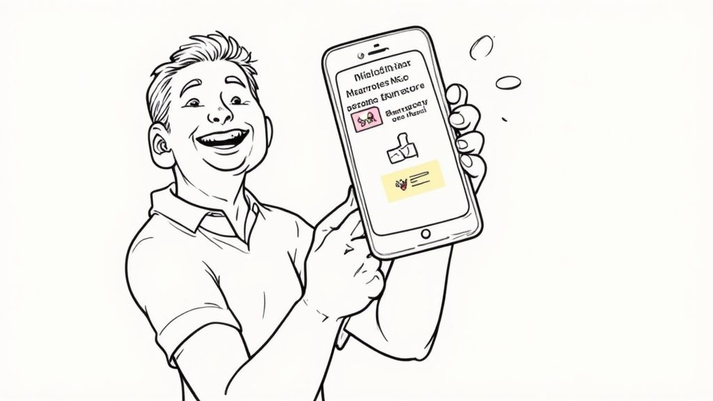 A designer carefully crafting a retargeting ad on a computer, with user personas and a flowchart in the background.