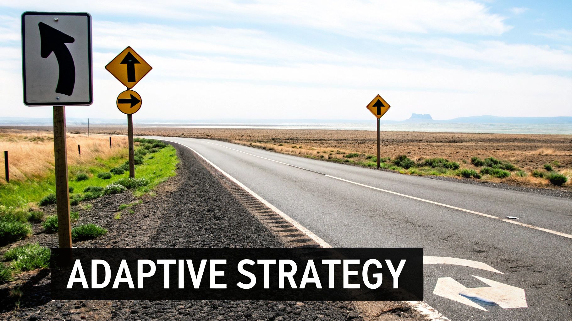 A graph showing a fluctuating market cycle with arrows indicating tactical adjustments at peaks and troughs.