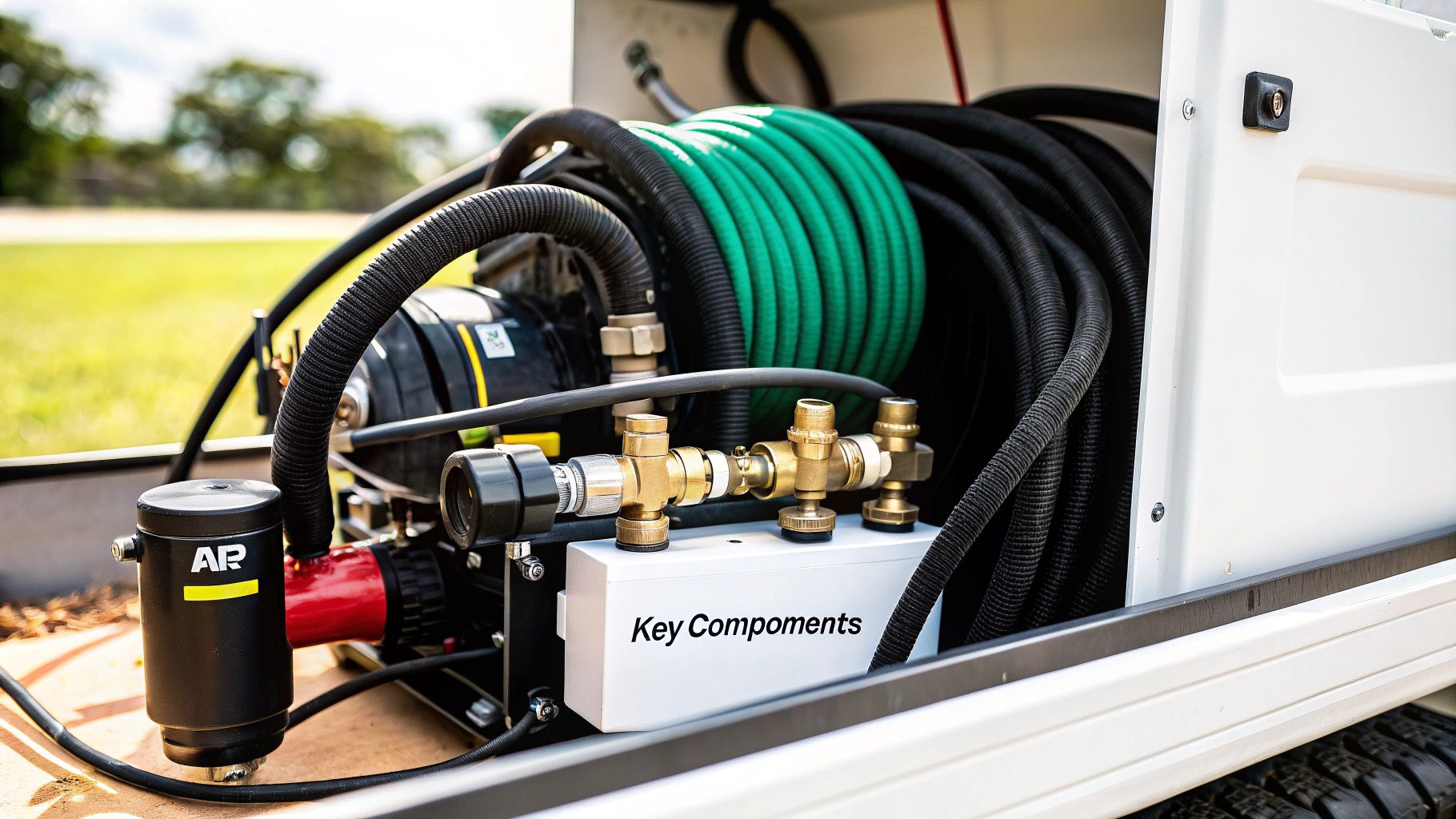 Close-up of a CNG home fueling station unit mounted in a residential garage
