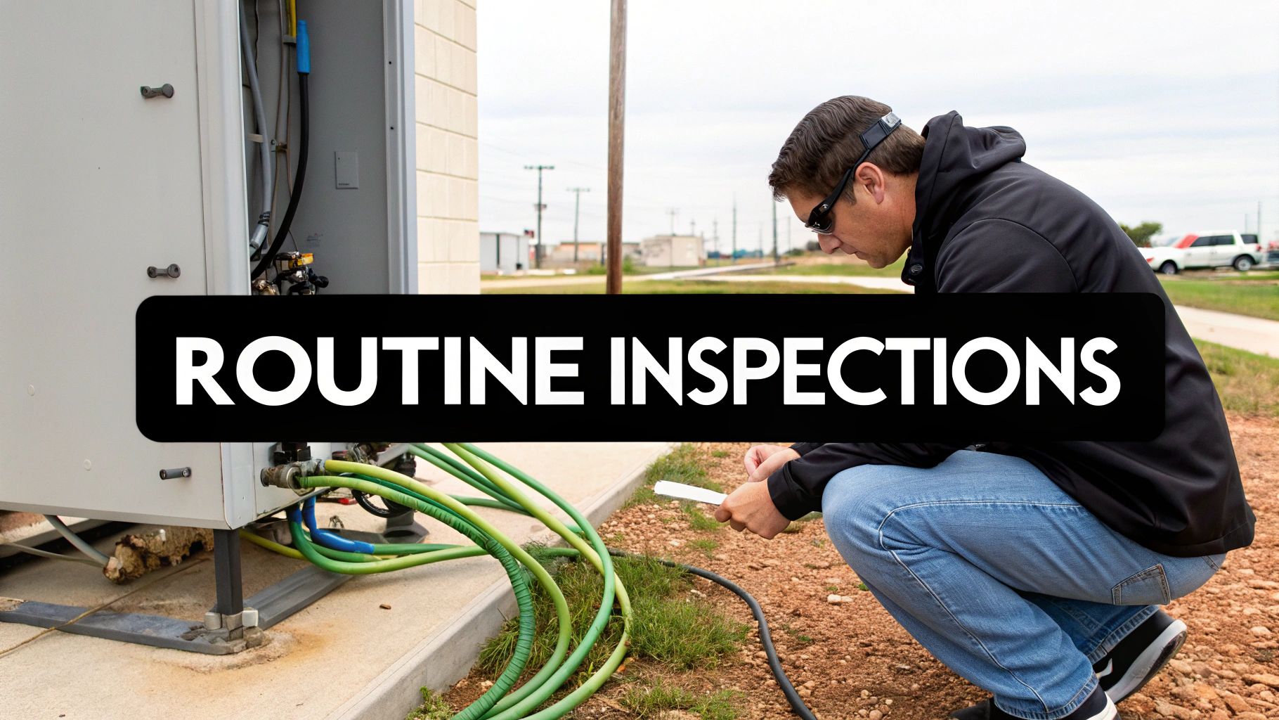 A technician inspecting a cathodic protection test station in the field.