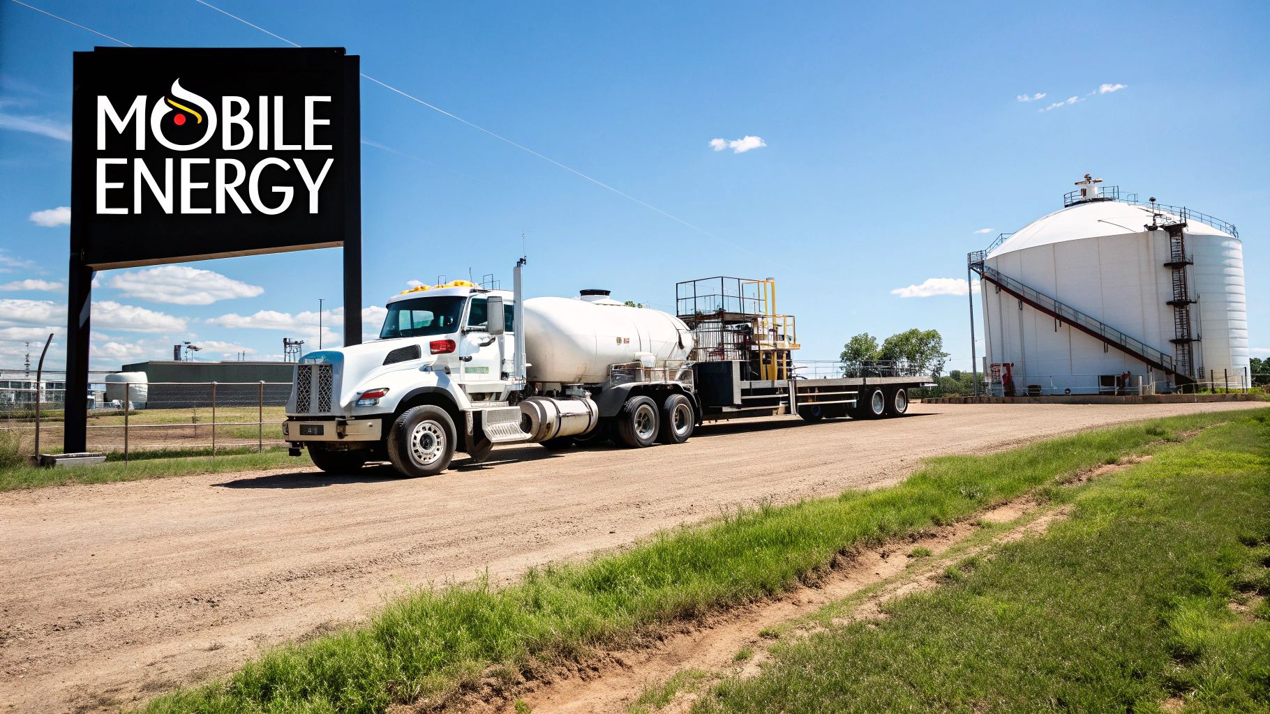 Truck delivering mobile LNG fuel to an industrial site