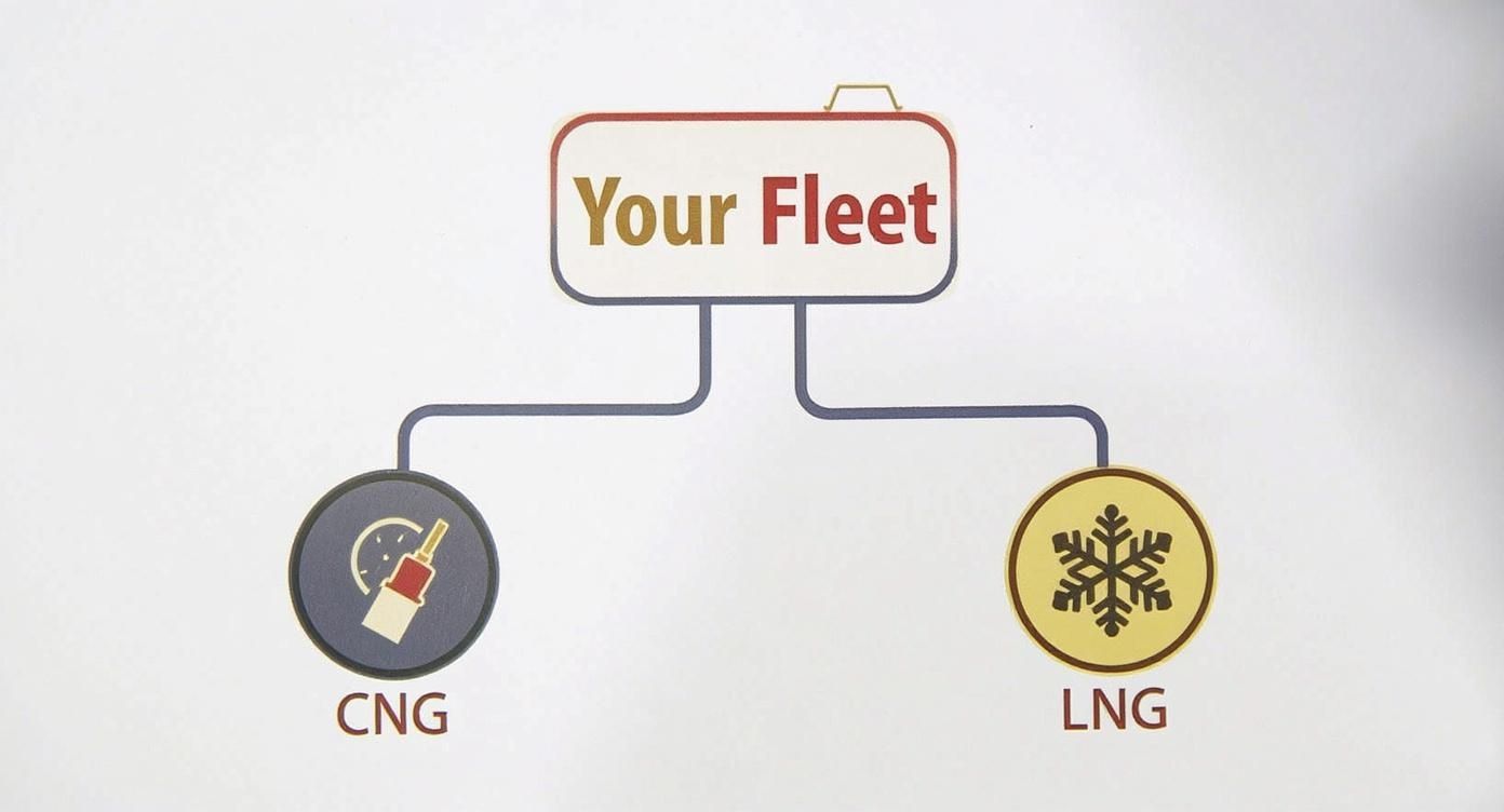 Fleet management diagram showing CNG and LNG fuel options for natural gas transportation vehicles