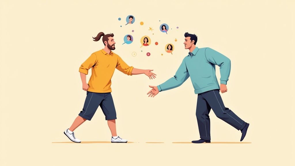 A group of diverse, happy people working together, symbolizing brand community.