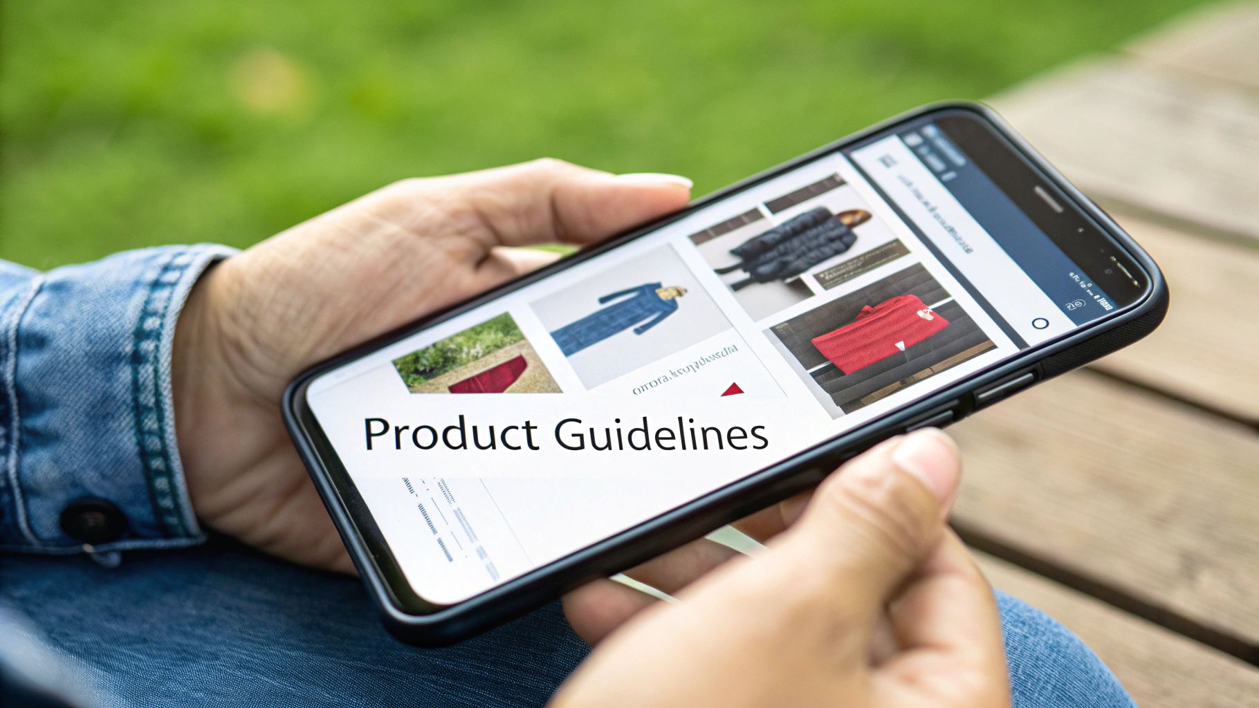 A smartphone screen showing a TikTok video with a shoppable product tag, symbolizing content guidelines.