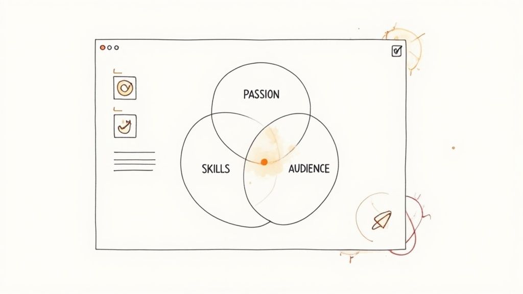Venn diagram showing intersection of passion, skills, and audience for personal branding strategy