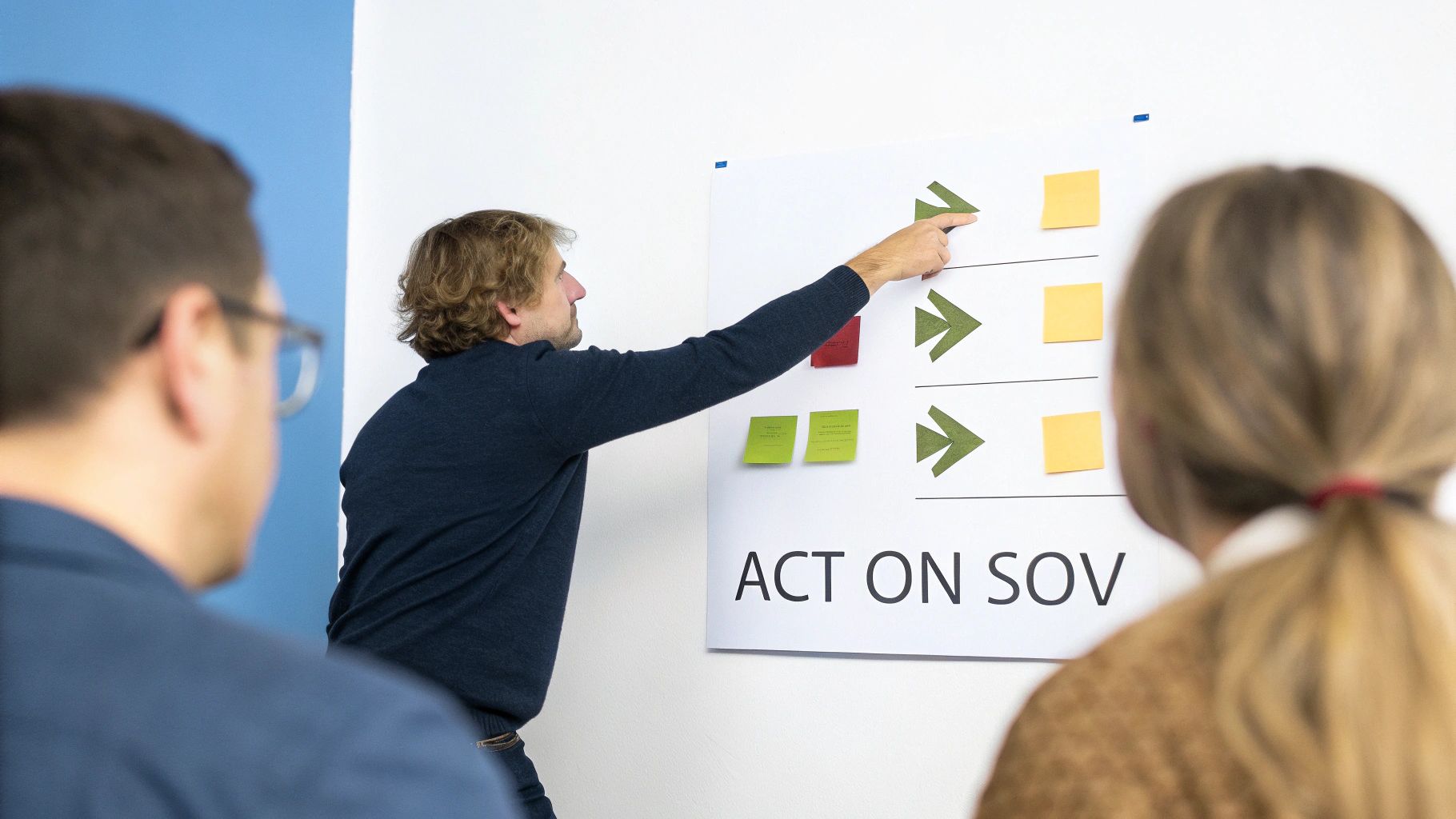 A person analyzing colorful charts and graphs on a large digital screen.