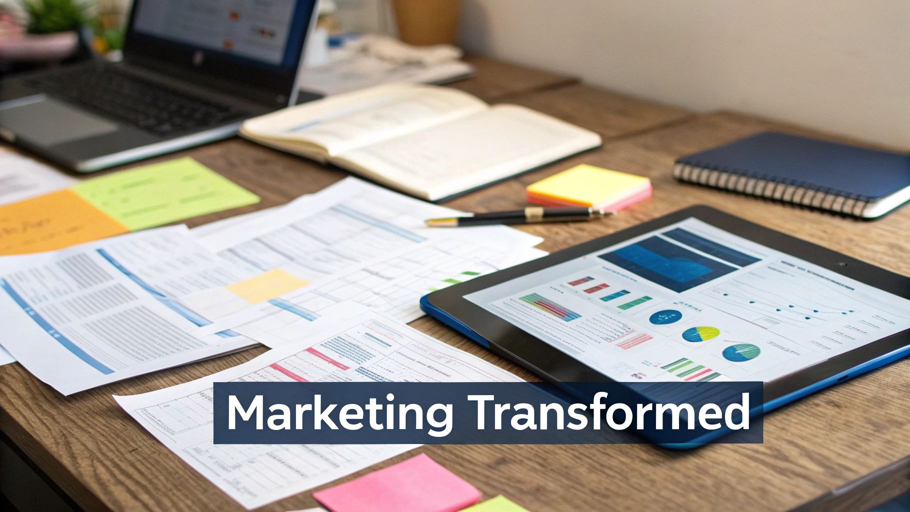 A team collaborating around a digital dashboard showing campaign metrics