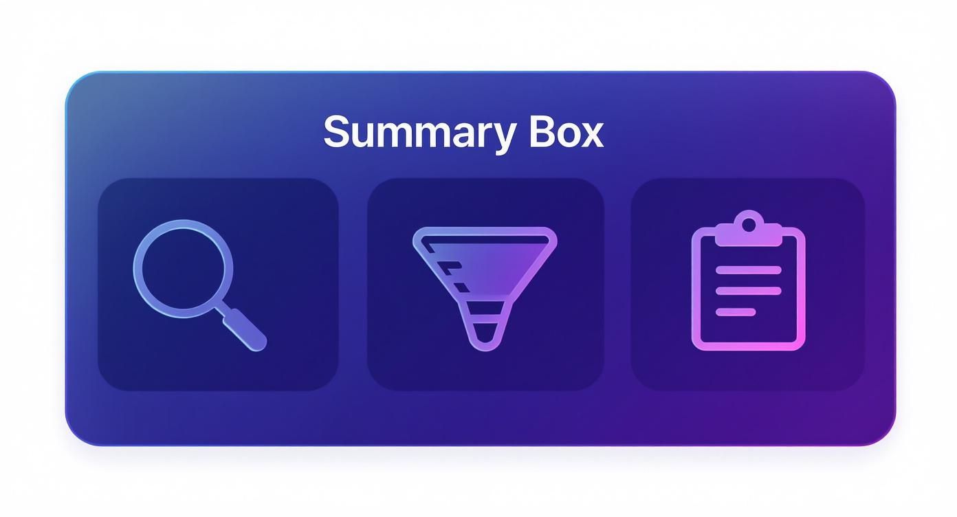 Infographic summarizing influencer platform features: Fast Search, Filter, and Manage