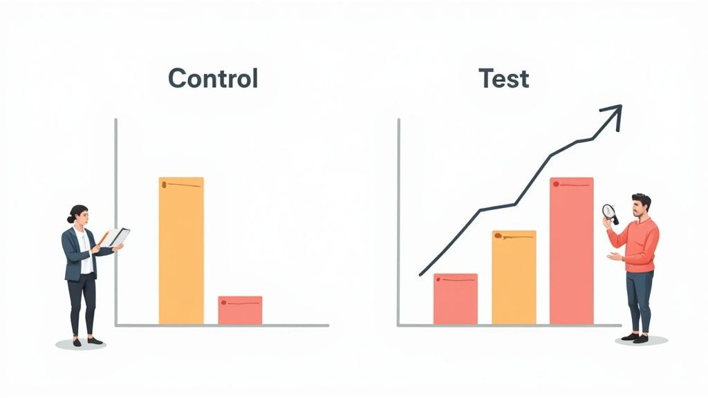 Two side-by-side charts showing different growth trajectories, one labeled "Campaign" and the other "Control," illustrating incremental lift.