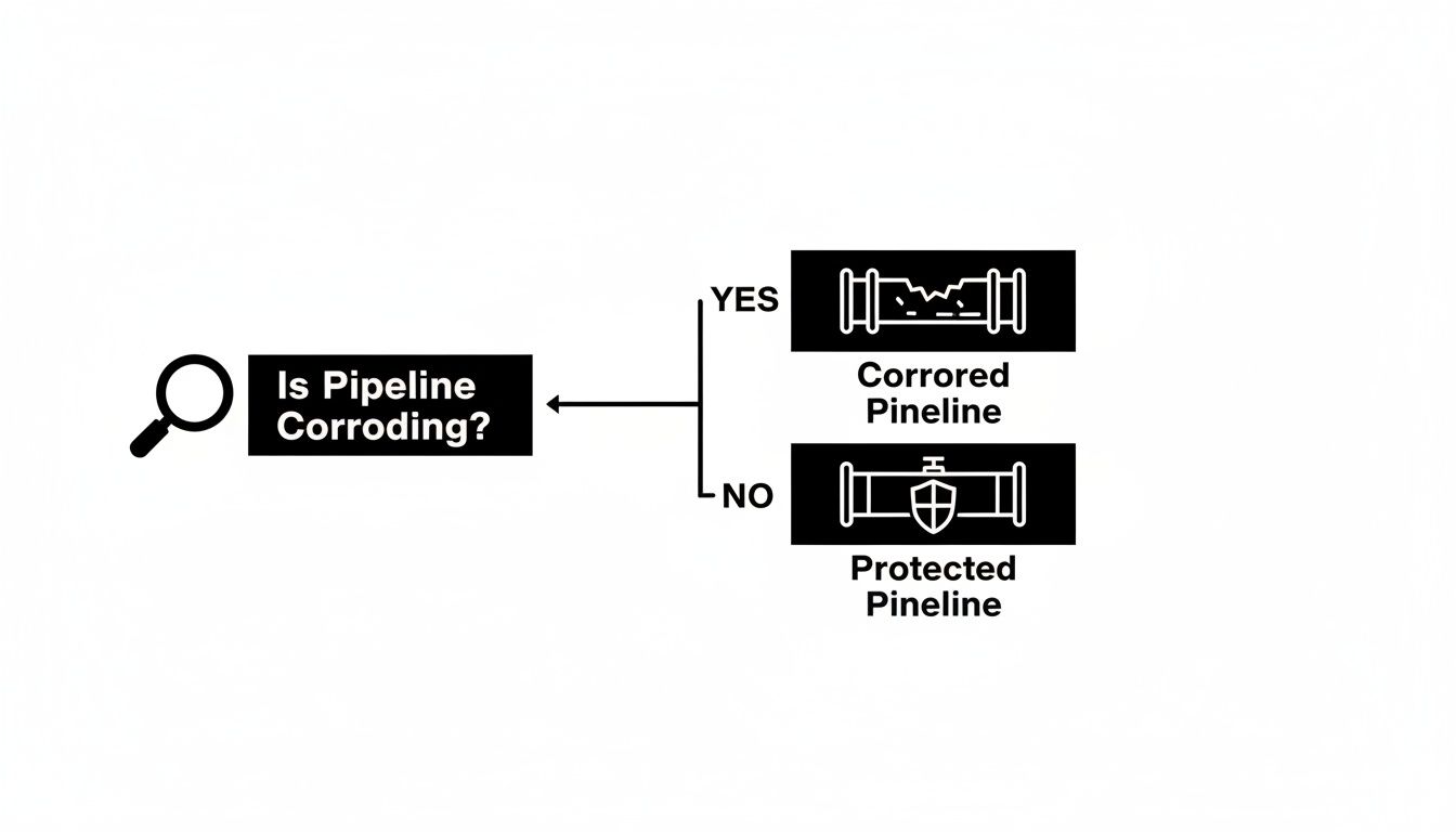 Flowchart illustrating pipeline corrosion assessment, differentiating between corroded and protected pipelines.