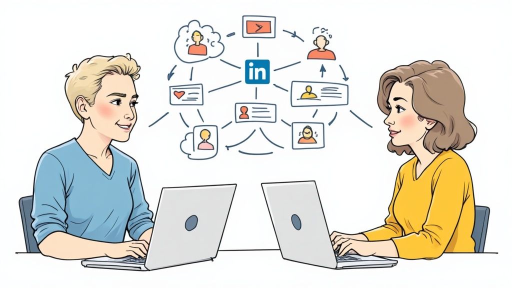 A professional analyzing graphs and charts on a digital dashboard, representing the measurement of personal branding success on LinkedIn.