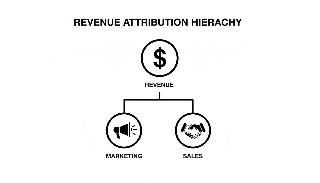A diagram illustrating the revenue attribution hierarchy, showing revenue stemming from marketing and sales efforts.