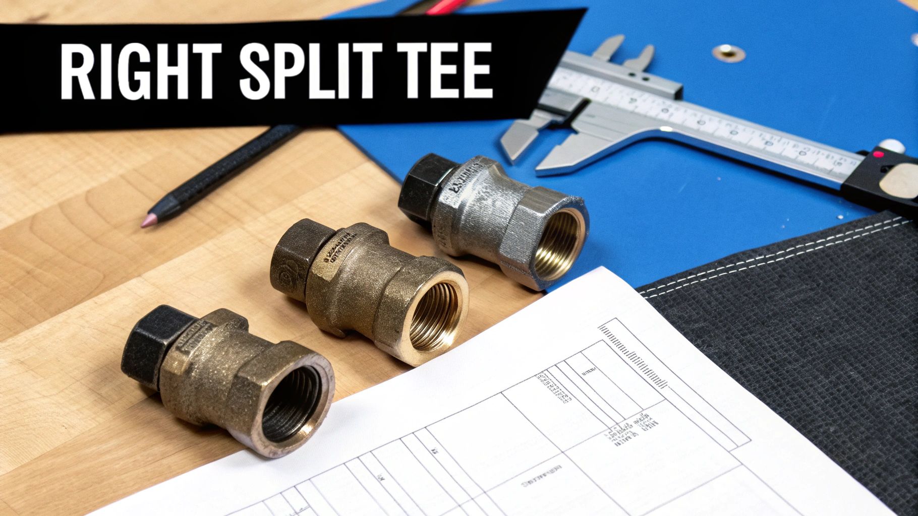 A split tee fitting being prepared for a hot tapping operation on a large industrial pipe.