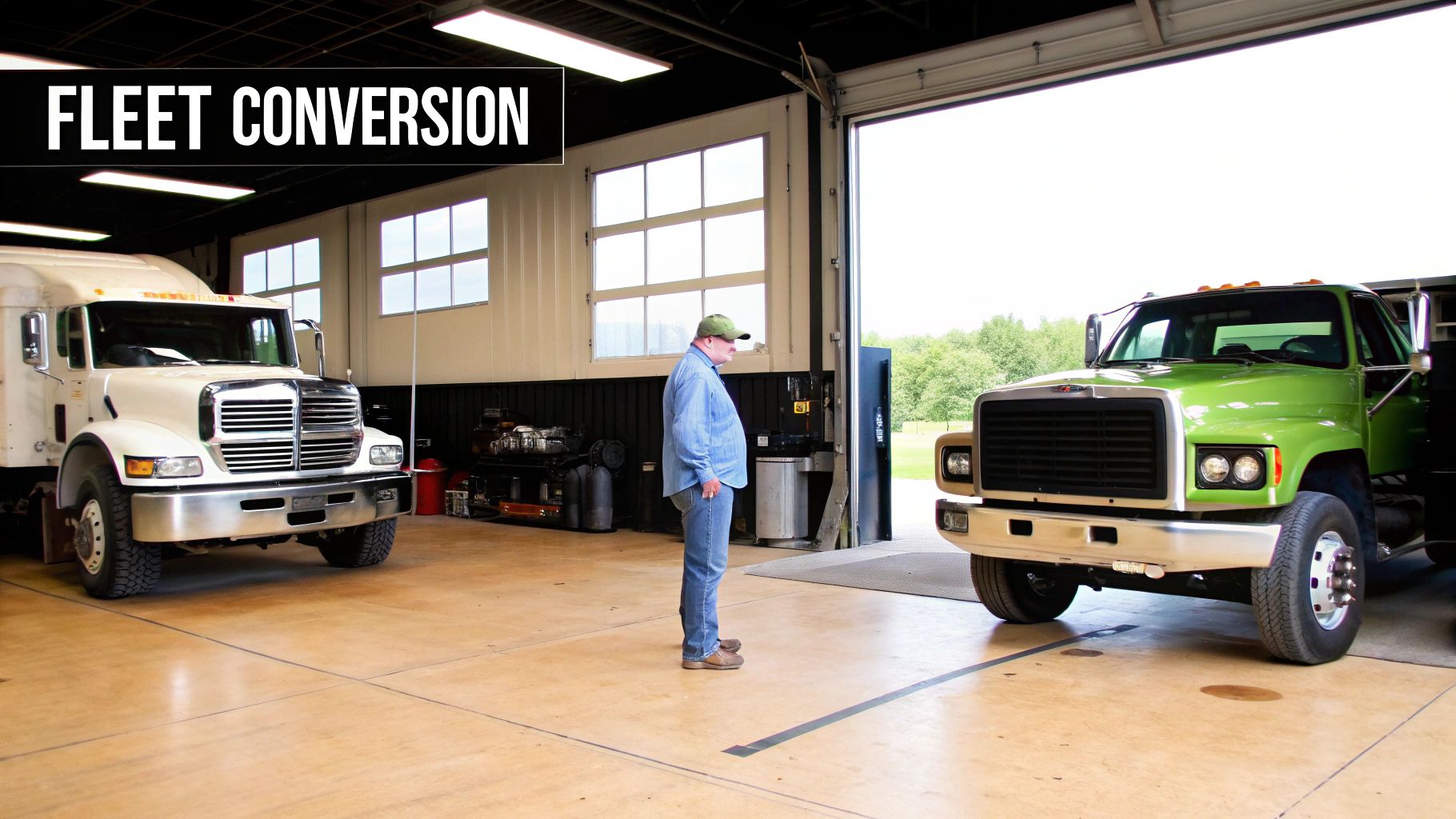 A natural gas truck being refueled at a commercial station.