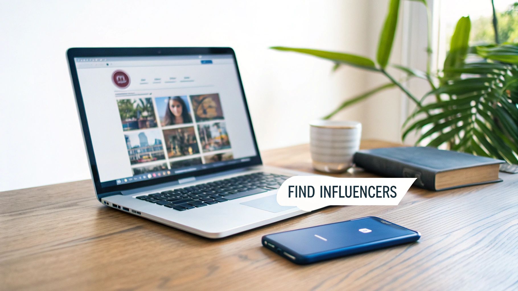 A person using a magnifying glass to look at social media profiles on a phone screen.