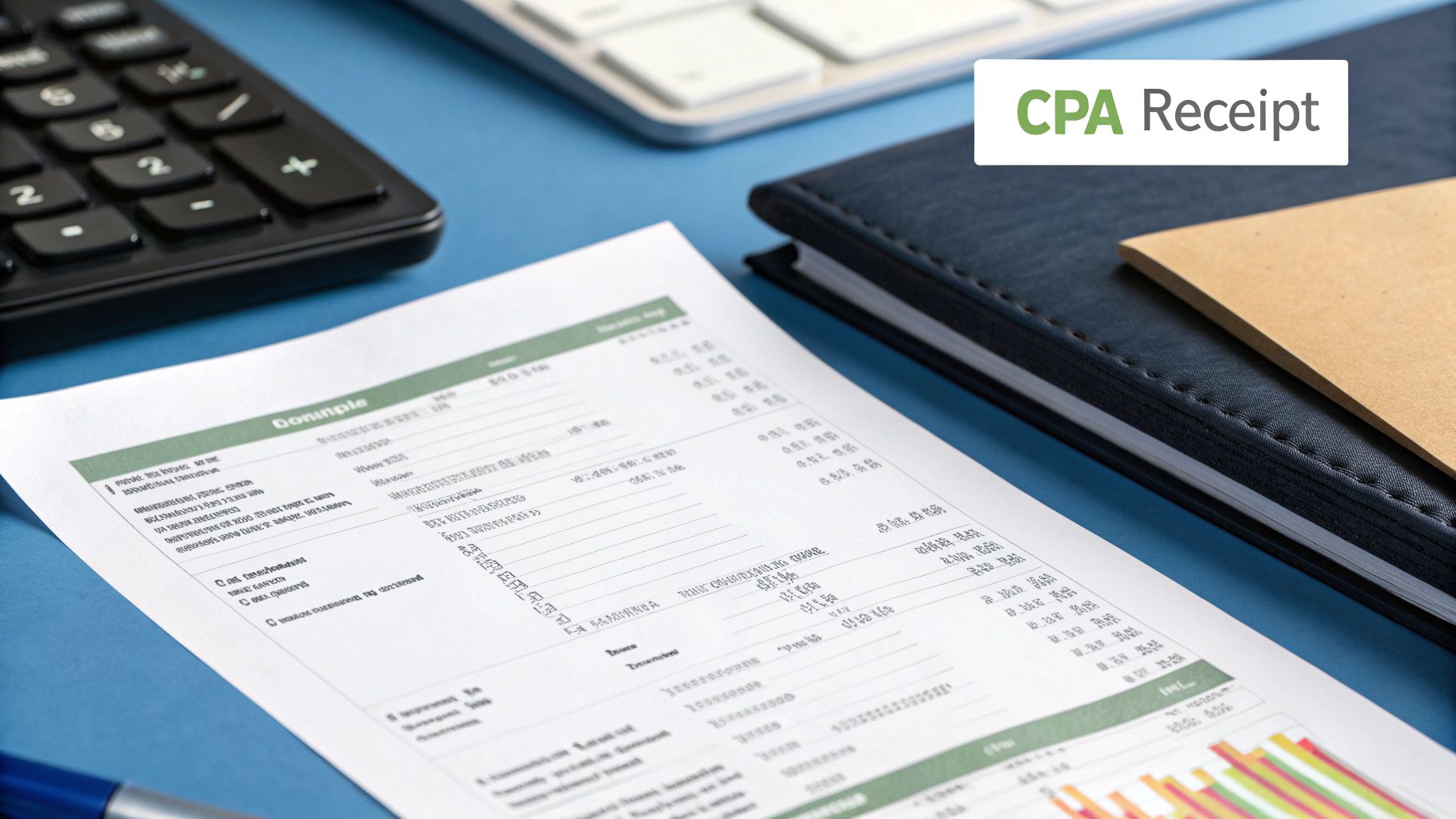 A calculator and charts displaying marketing analytics, representing the calculation of cost per acquisition.