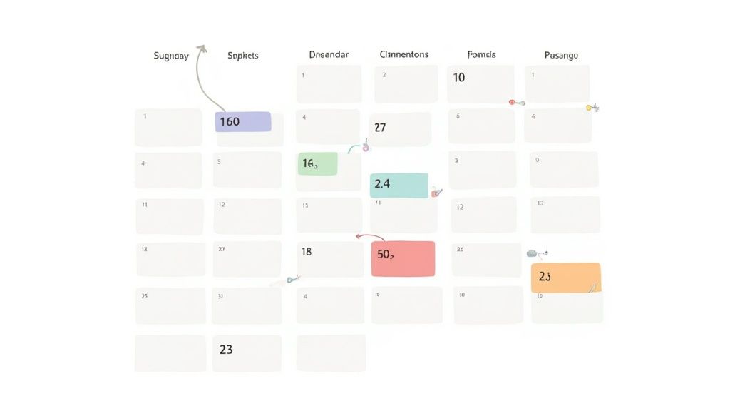 A calendar grid displaying a marketing budget allocation plan with various numerical values and highlighted cells.