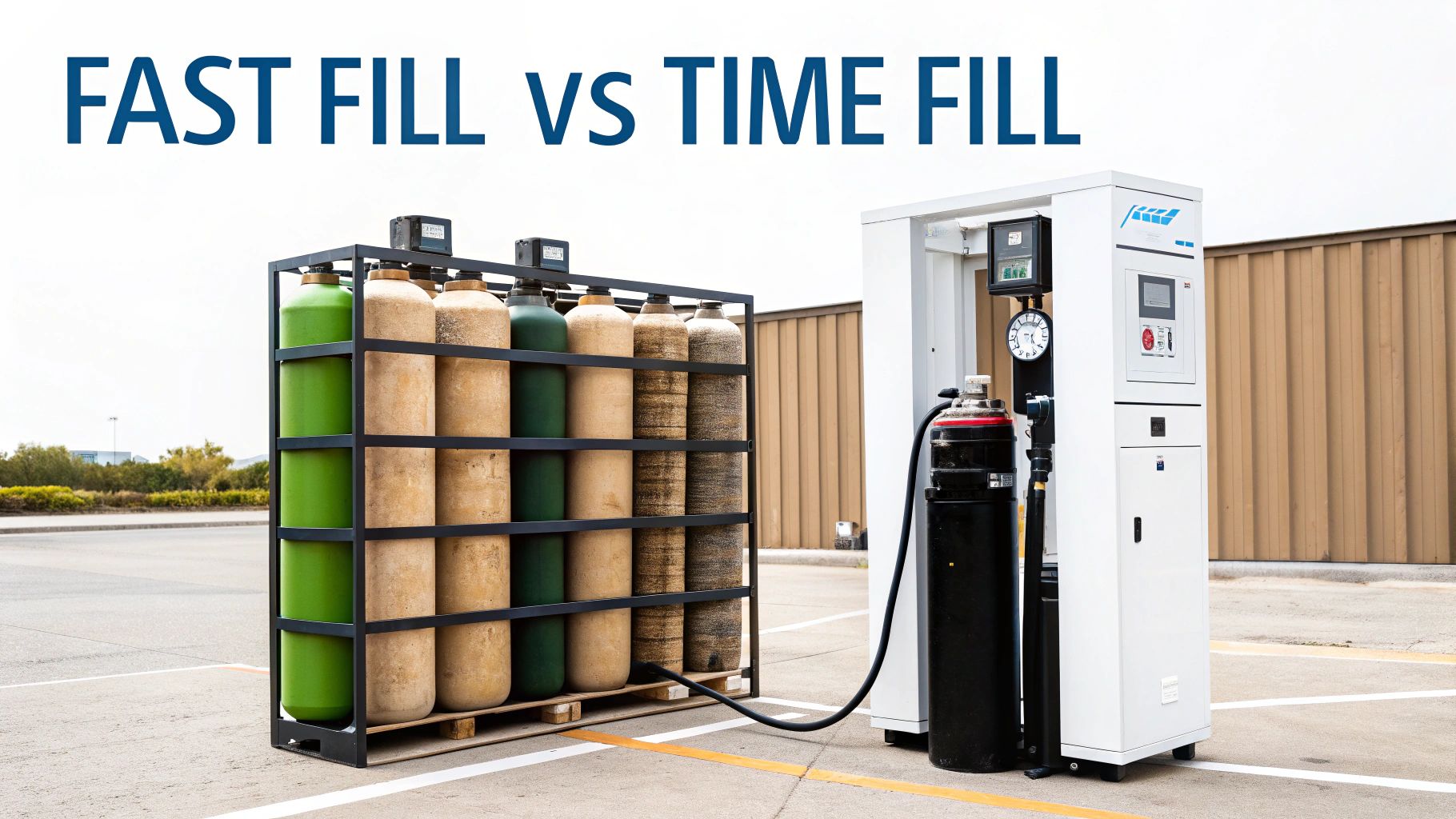 A CNG fueling system pump and storage tanks