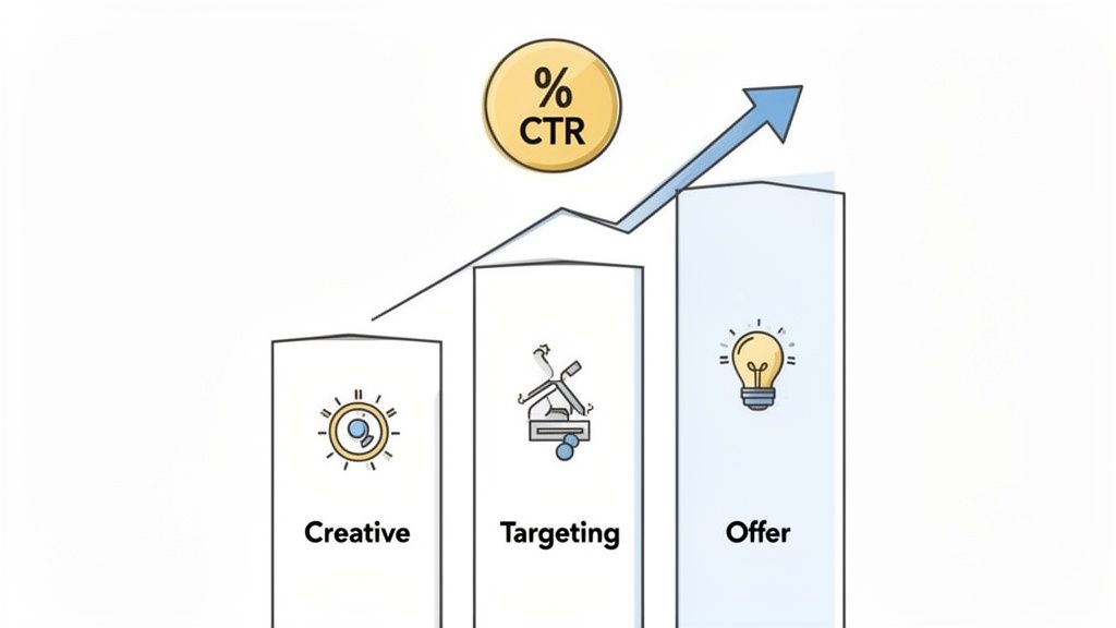 Bar chart showing how creative, targeting, and offer elements help marketers understand what is a good click through rate and how to increase it.