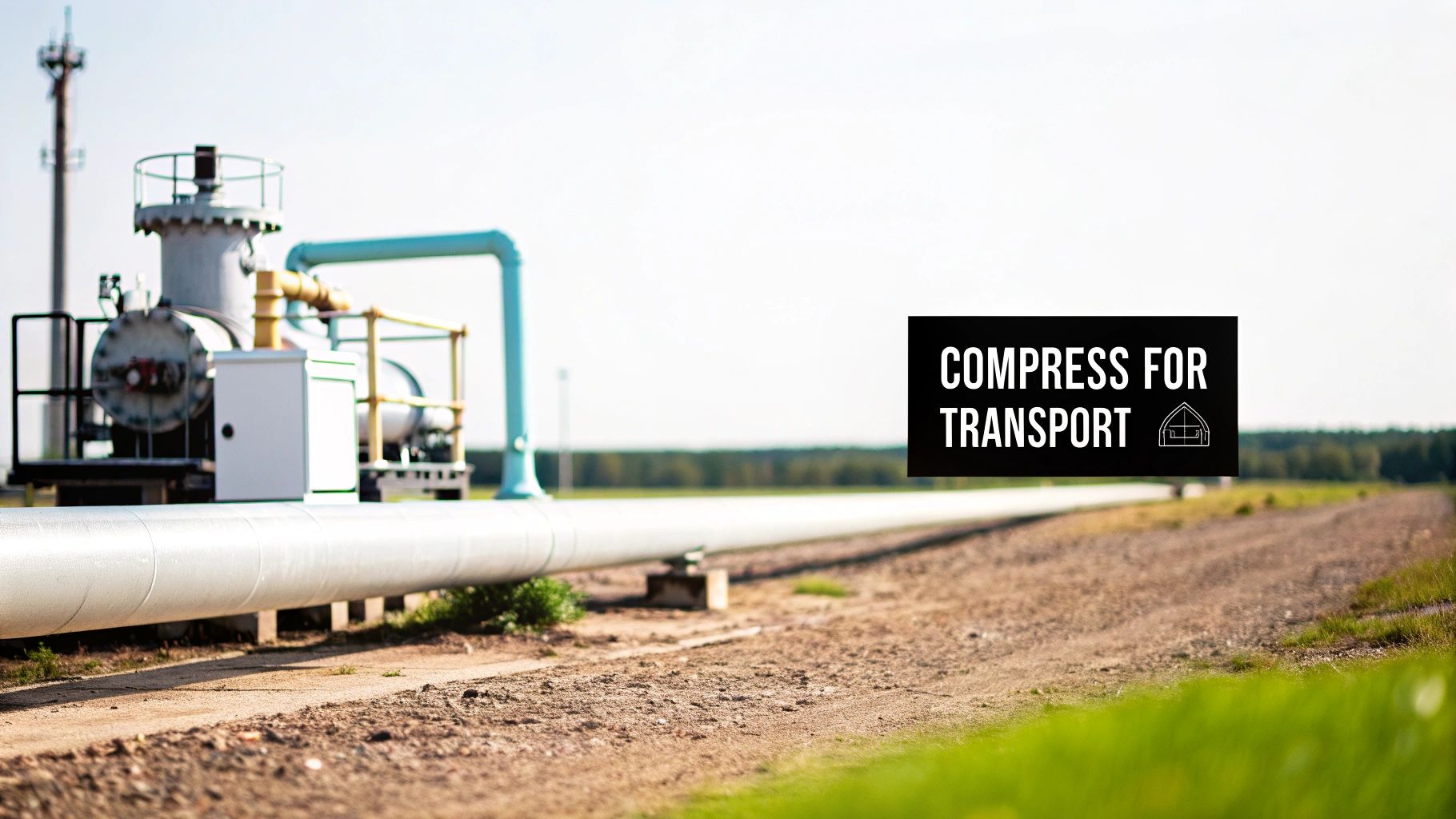 A large industrial methane gas compressor in an outdoor facility