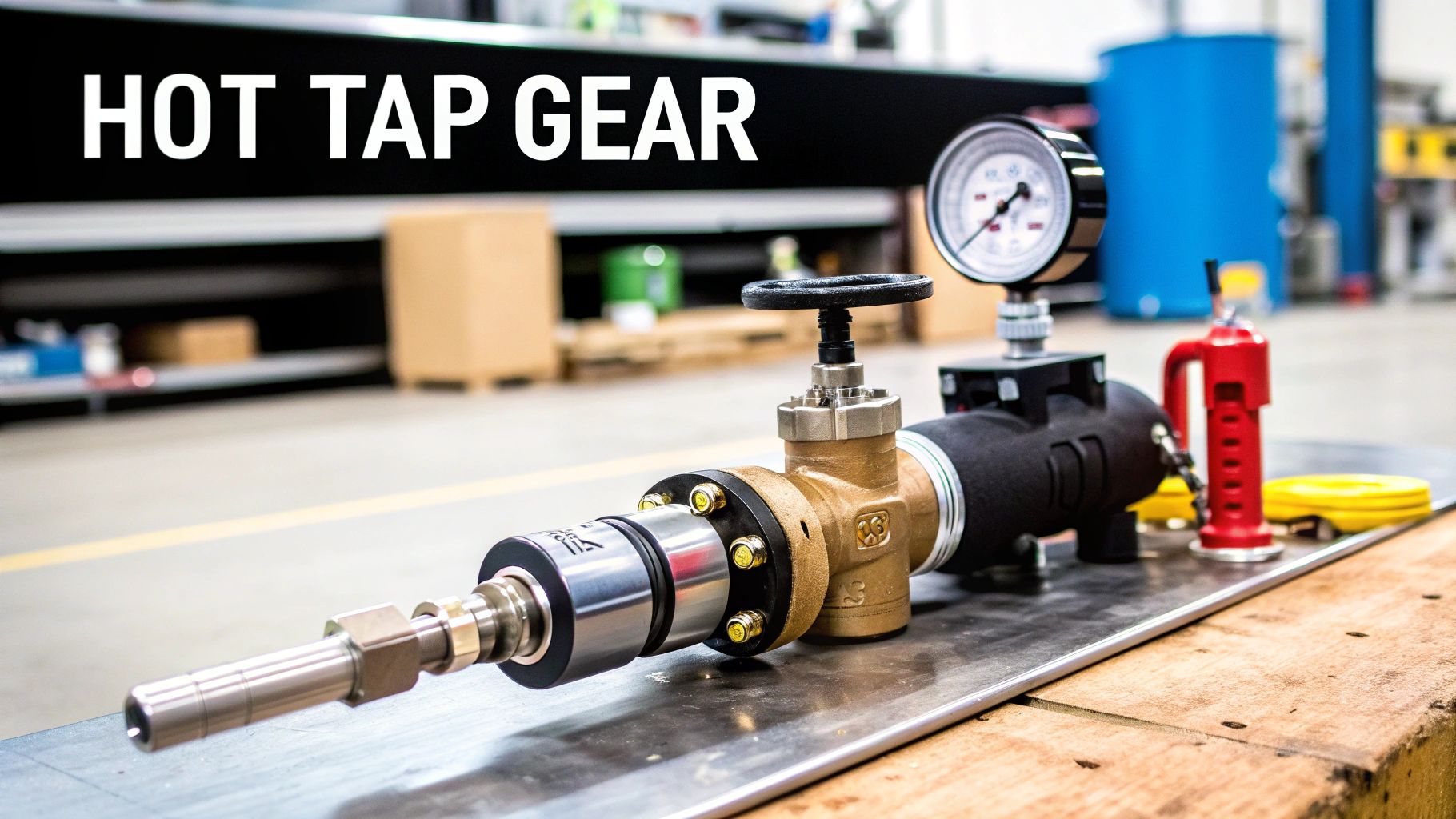 Hot tapping machine mounted on a pipeline