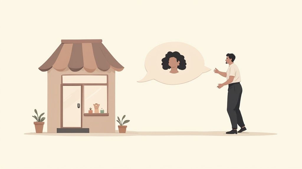 A person's silhouette with sound waves and words emanating from their head, symbolizing a brand's voice.