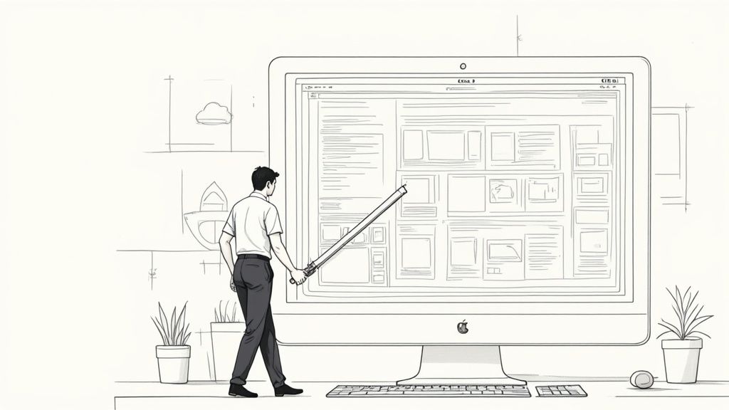 A team of digital marketing professionals collaborating around a desk with laptops and charts, representing an agency at work.