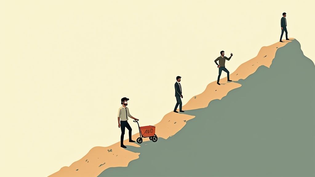 A person looking thoughtfully at a complex flowchart on a glass wall, representing marketing challenges