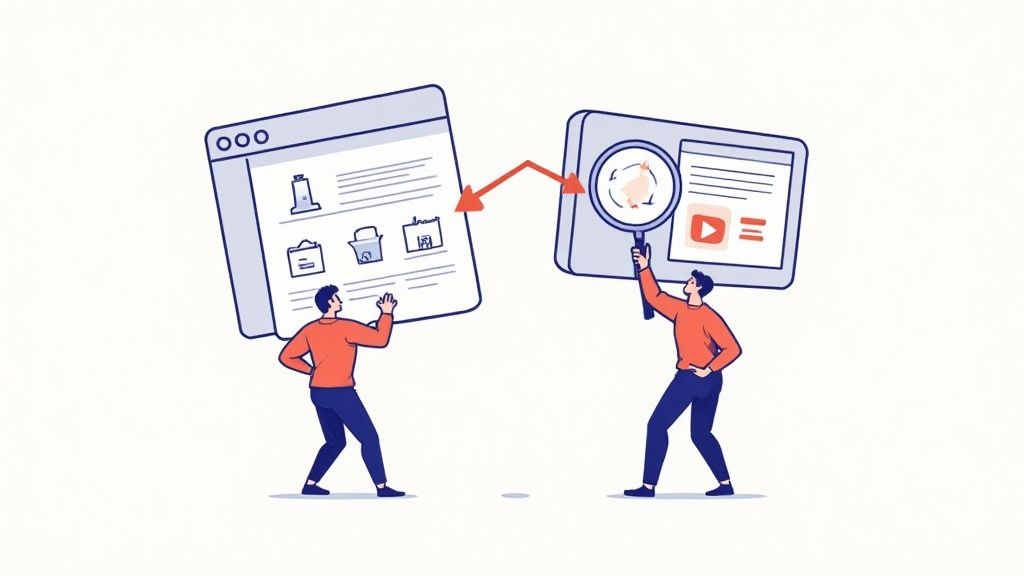 A person comparing two options on a checklist, symbolizing the evaluation process.