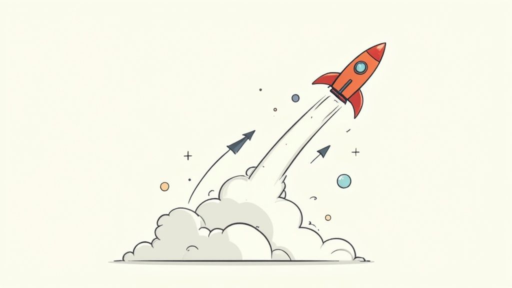 A simplified roadmap graphic showing key milestones like 'Launch,' 'Scale,' and 'Optimize' with arrows connecting them.