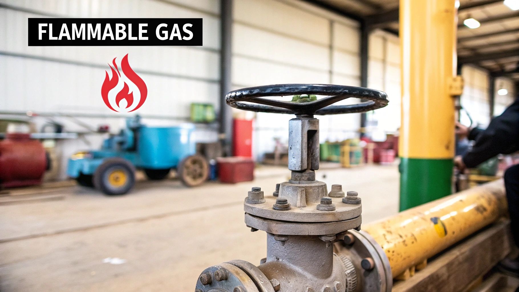 A warning sign for flammable gas at an industrial facility