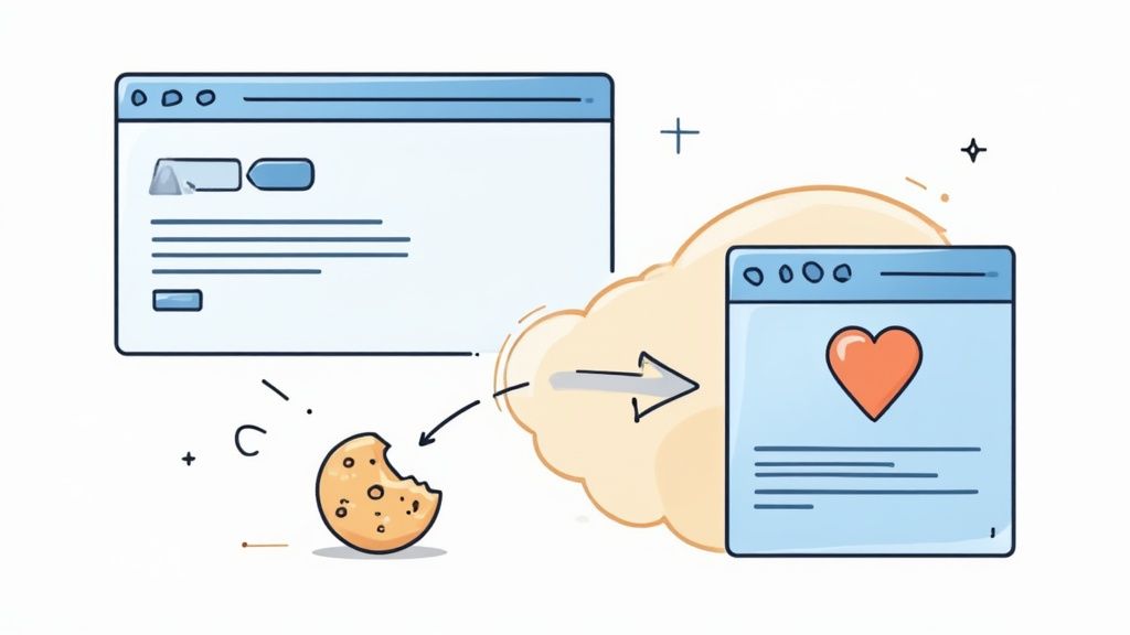 A flowchart showing the retargeting process from website visit to ad display.
