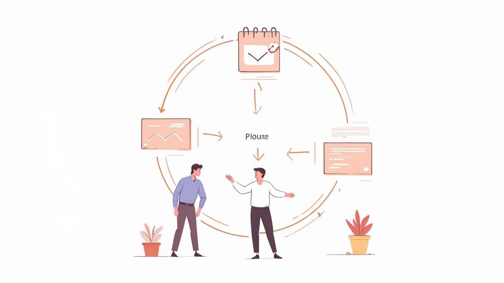 An agile marketing workflow showing a cycle of Plan, Create, Release, and Measure