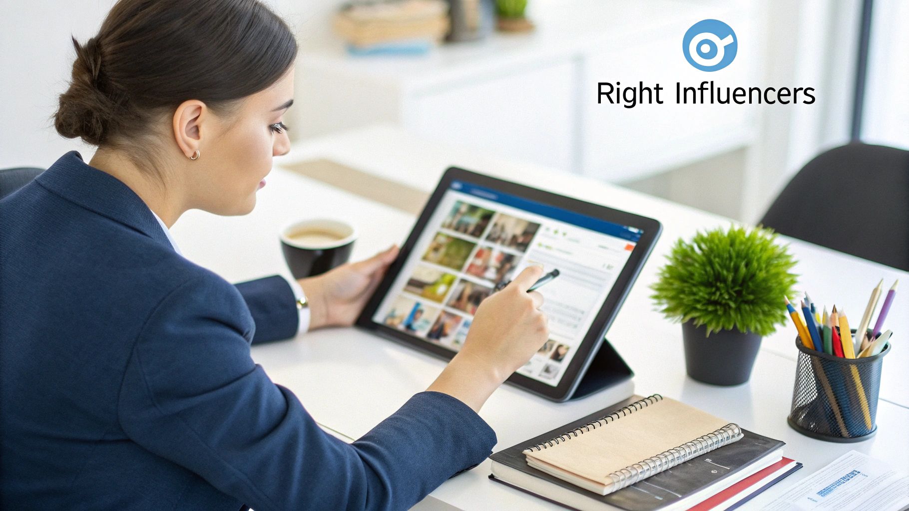 A person carefully selecting from a lineup of diverse profile cards, symbolizing choosing the right influencer