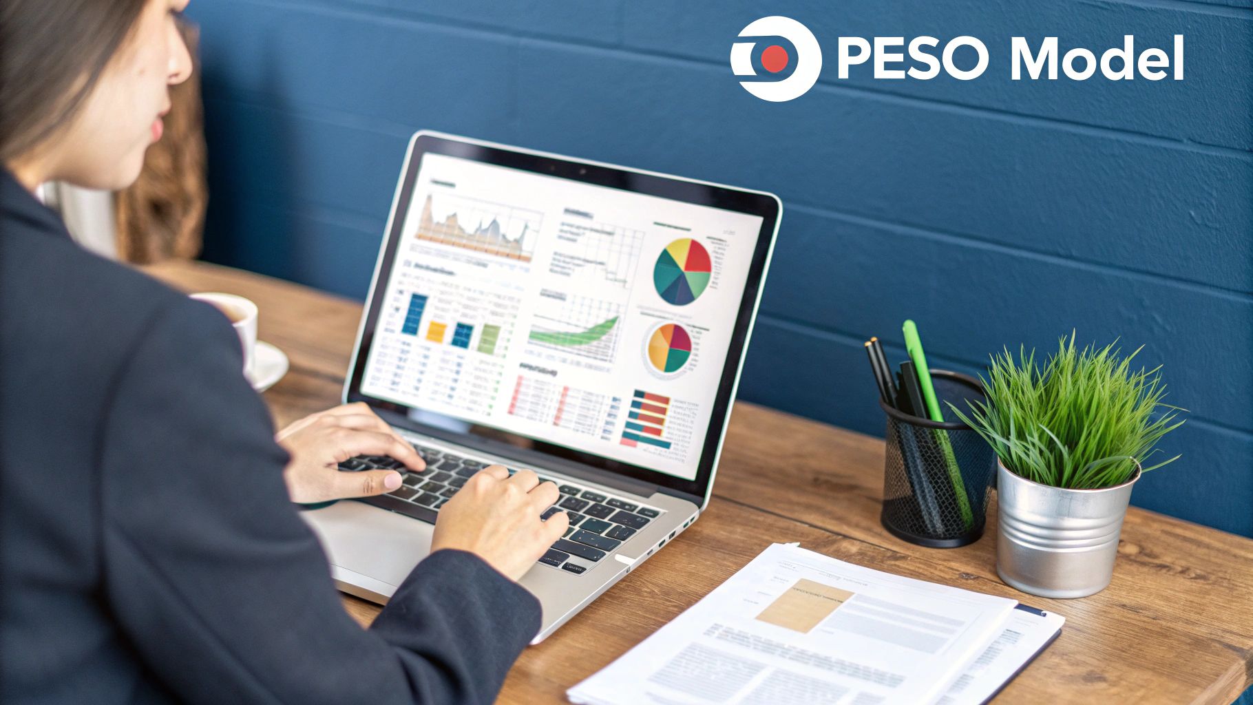 A diagram showing the PESO model with Paid, Earned, Shared, and Owned media interconnected.