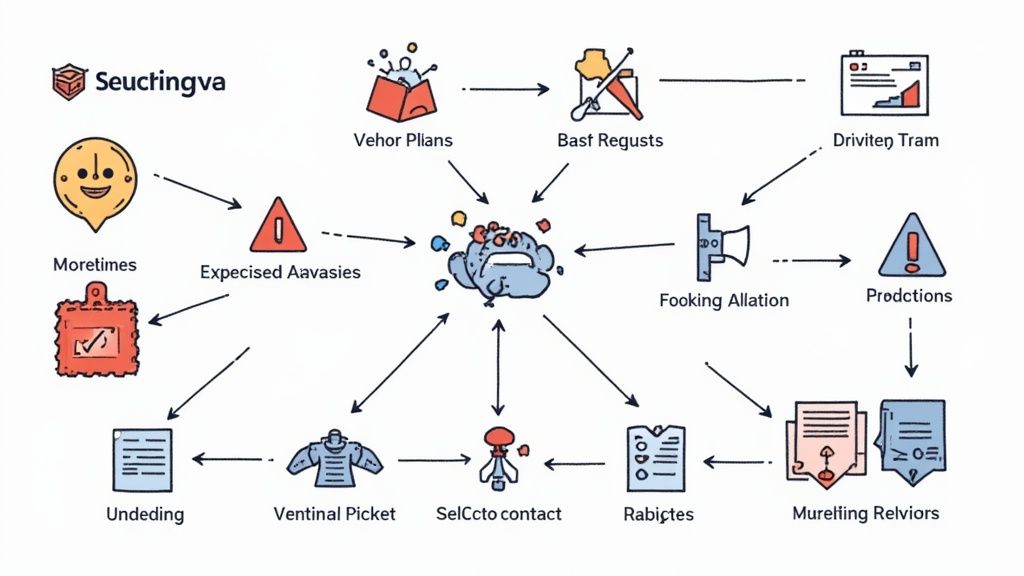 A visual representation of an advanced marketing automation strategy with multiple channels and decision points