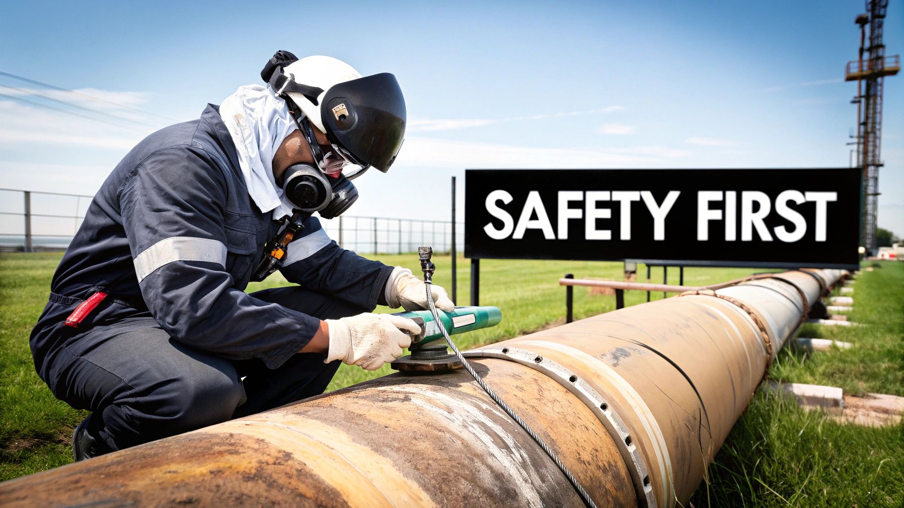 A technician carefully monitoring the gauges on a hot tapping machine