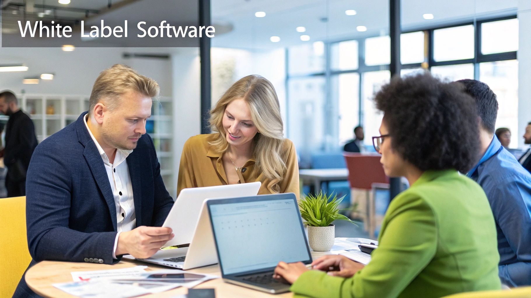 A diagram showing a white-label product's journey from manufacturer to reseller to consumer.